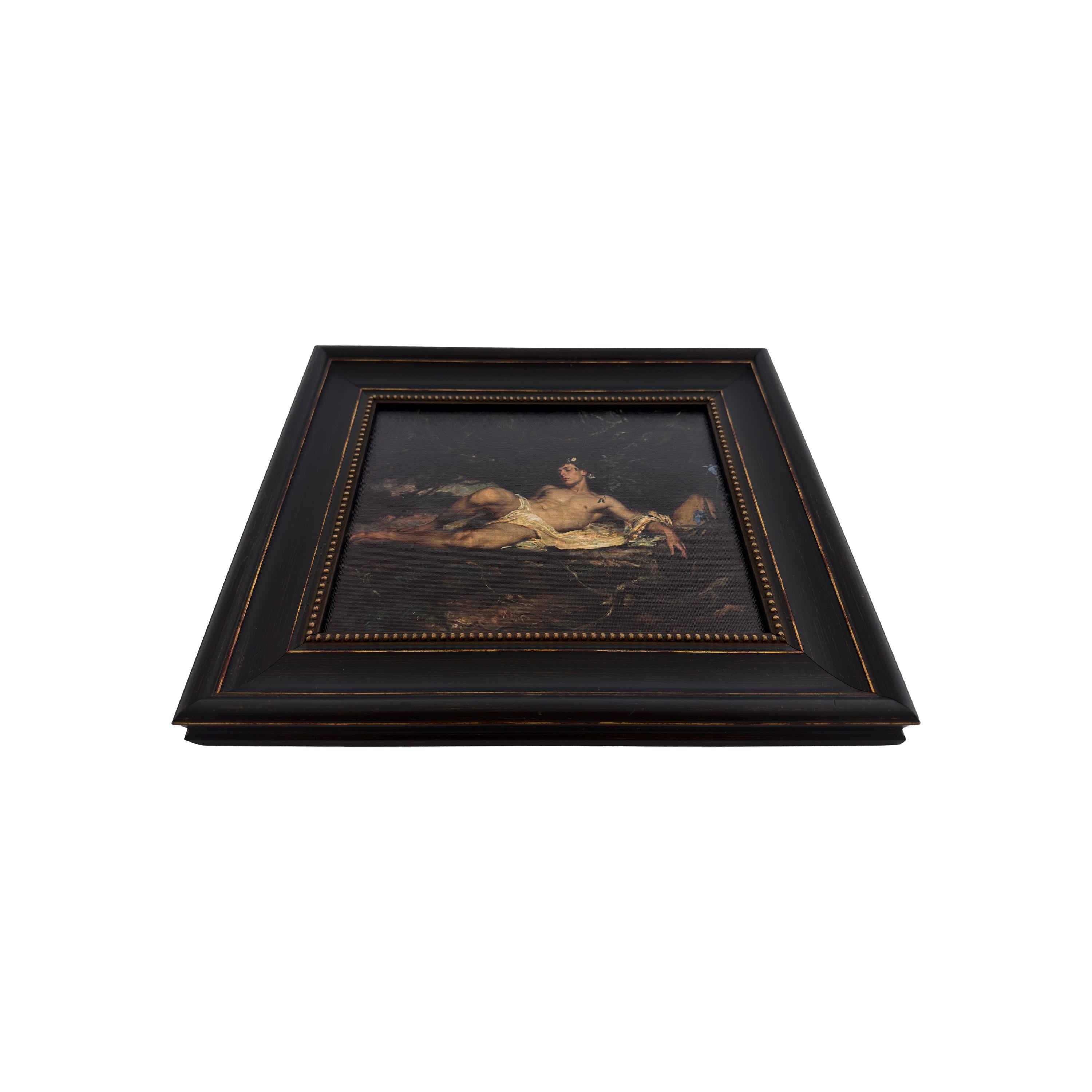 Death of Narcissus Framed Male Nude Art, Mythology Wall Decor, Classical Inspired Canvas Board Print, Vintage Frame, 8"x10"