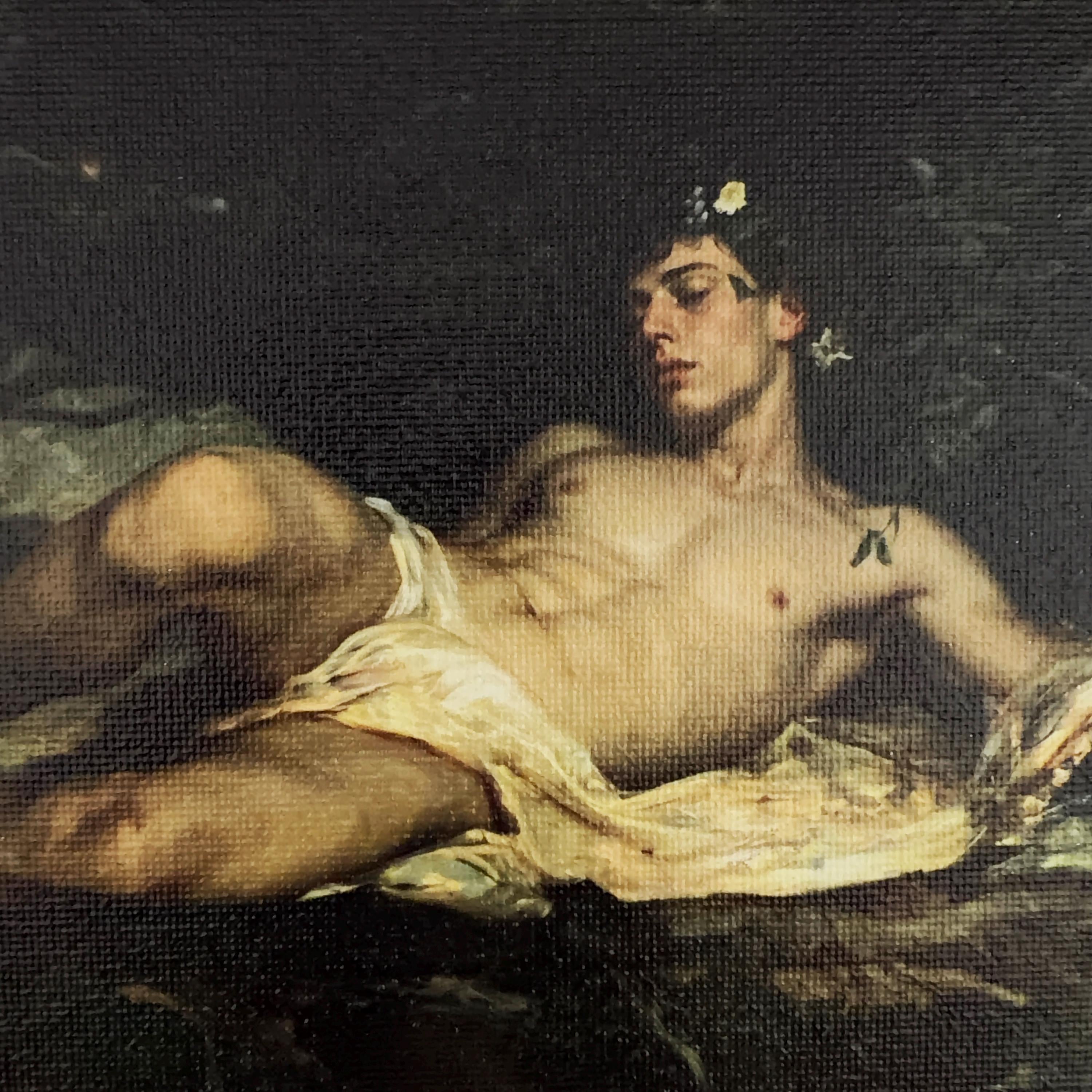 Death of Narcissus Framed Male Nude Art, Mythology Wall Decor, Classical Inspired Canvas Board Print, Vintage Frame, 8"x10"