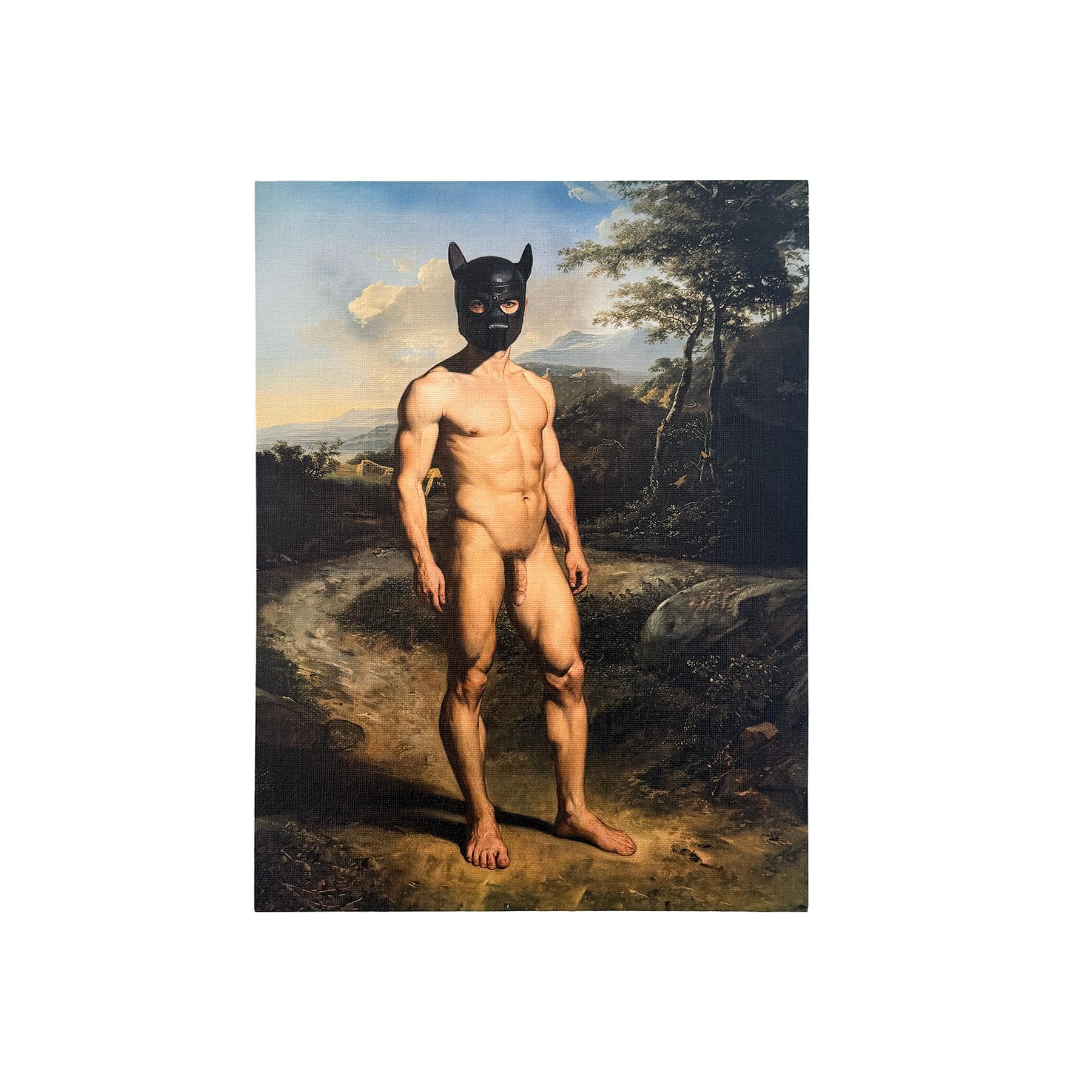 Male Nude Fine Art Print on Canvas Board, Puppy Play Inspired Original Art, Classical Portraiture MATURE NSFW