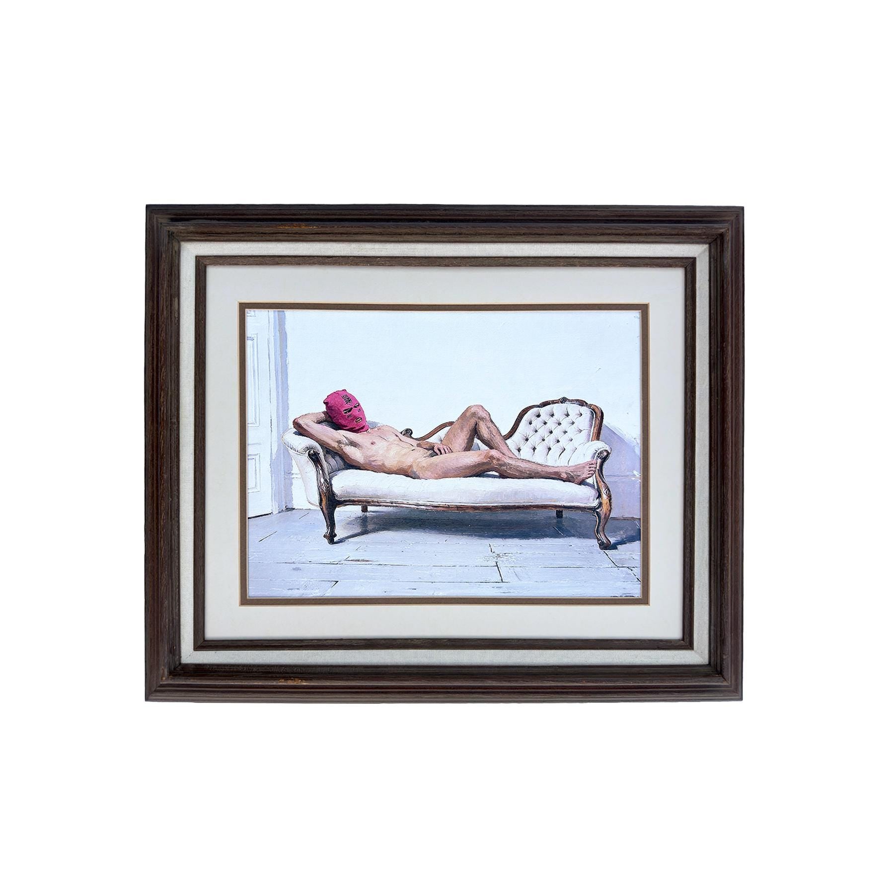 Reclining Nude Indie Sleaze Art Print Subversive Queer Decor, 18"x22" Printed Artist Board, Vintage Plein Air Restored Wood Frame
