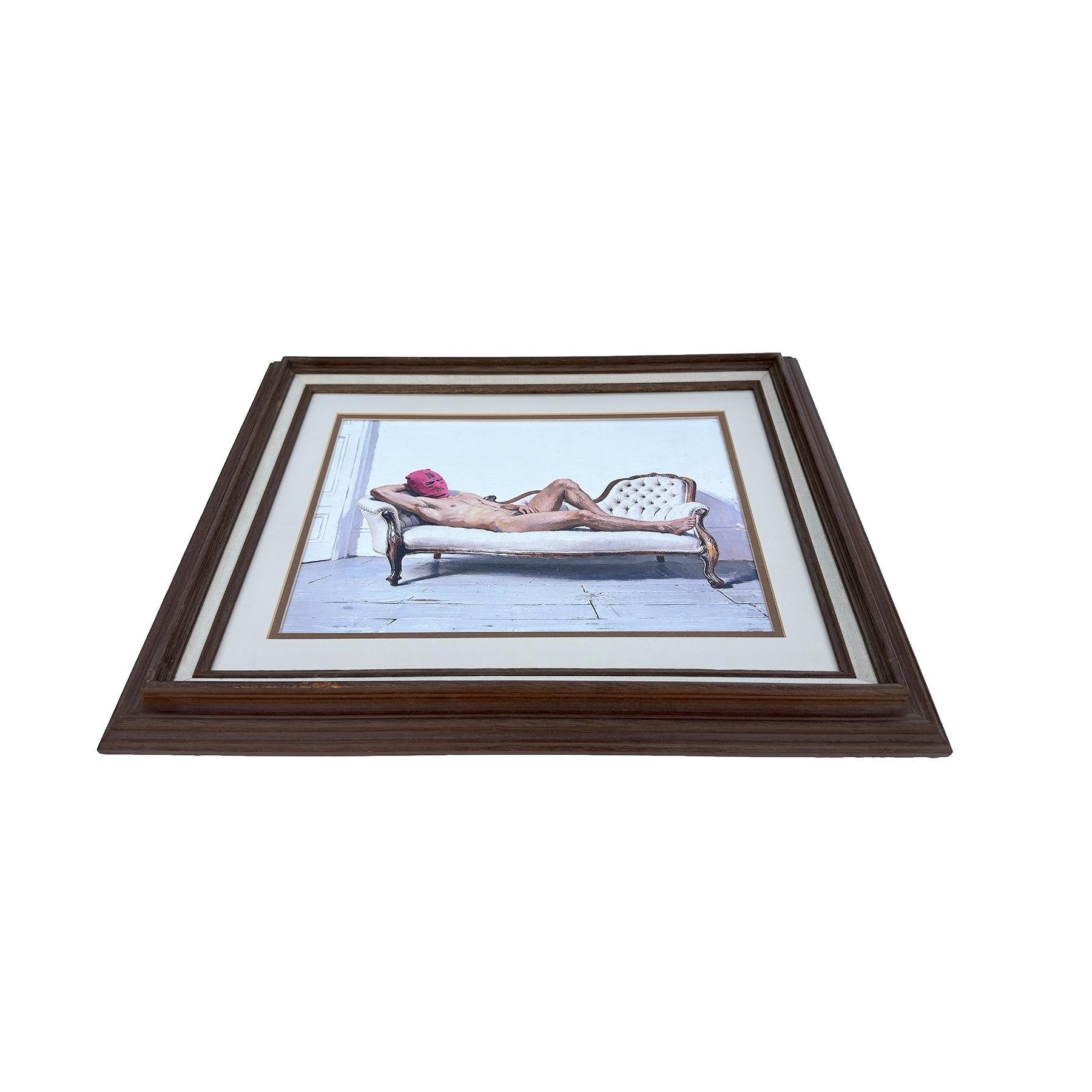 Reclining Nude Indie Sleaze Art Print Subversive Queer Decor, 18"x22" Printed Artist Board, Vintage Plein Air Restored Wood Frame