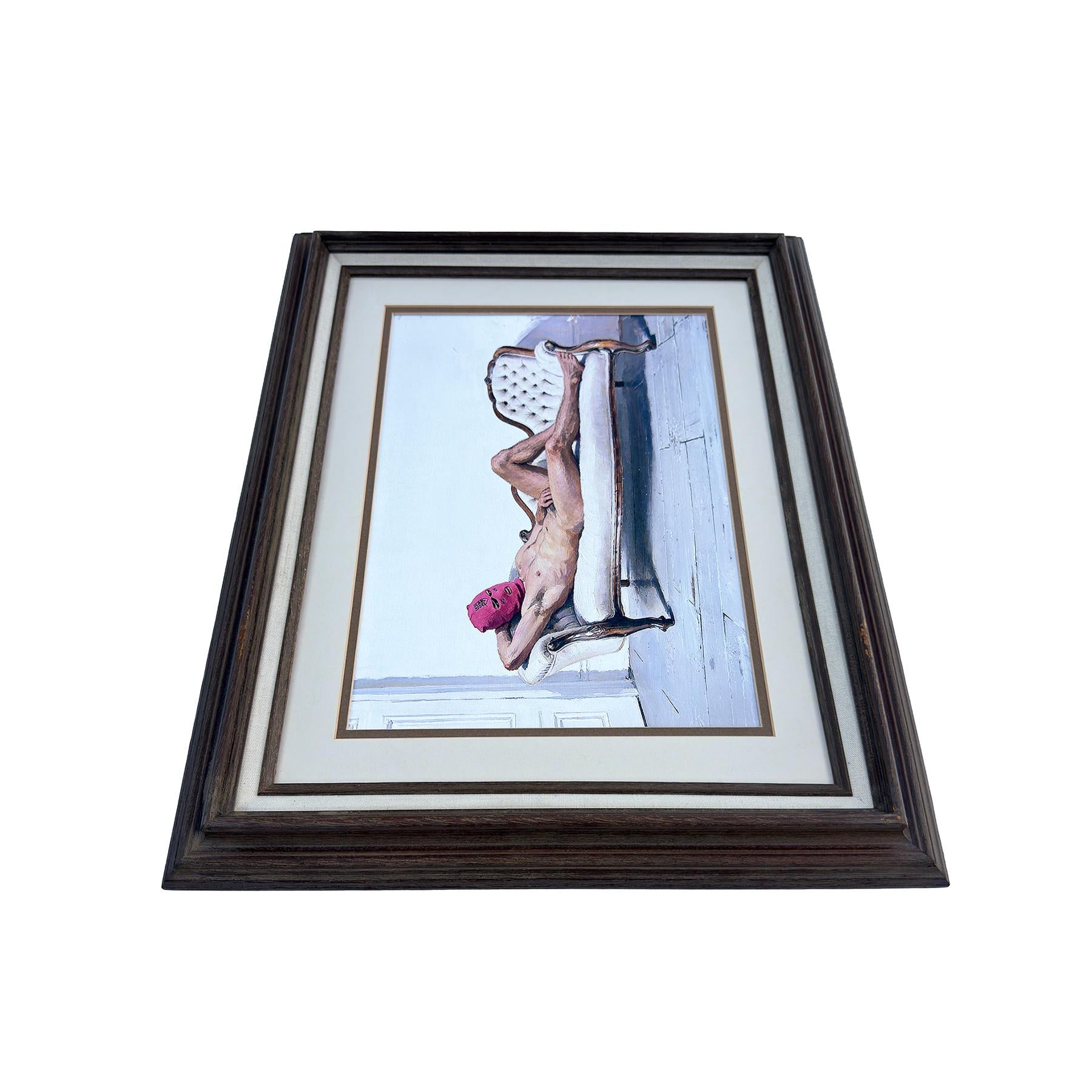 Reclining Nude Indie Sleaze Art Print Subversive Queer Decor, 18"x22" Printed Artist Board, Vintage Plein Air Restored Wood Frame