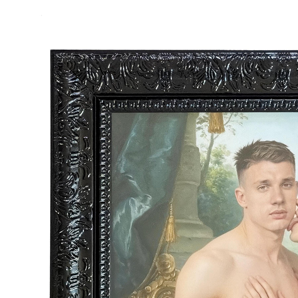 A Lover’s Embrace Framed Gay Male Nude Art, Queer Romantic Wall Decor, Classical Homoerotic Canvas Print, Gloss Black Frame, 20"x24"