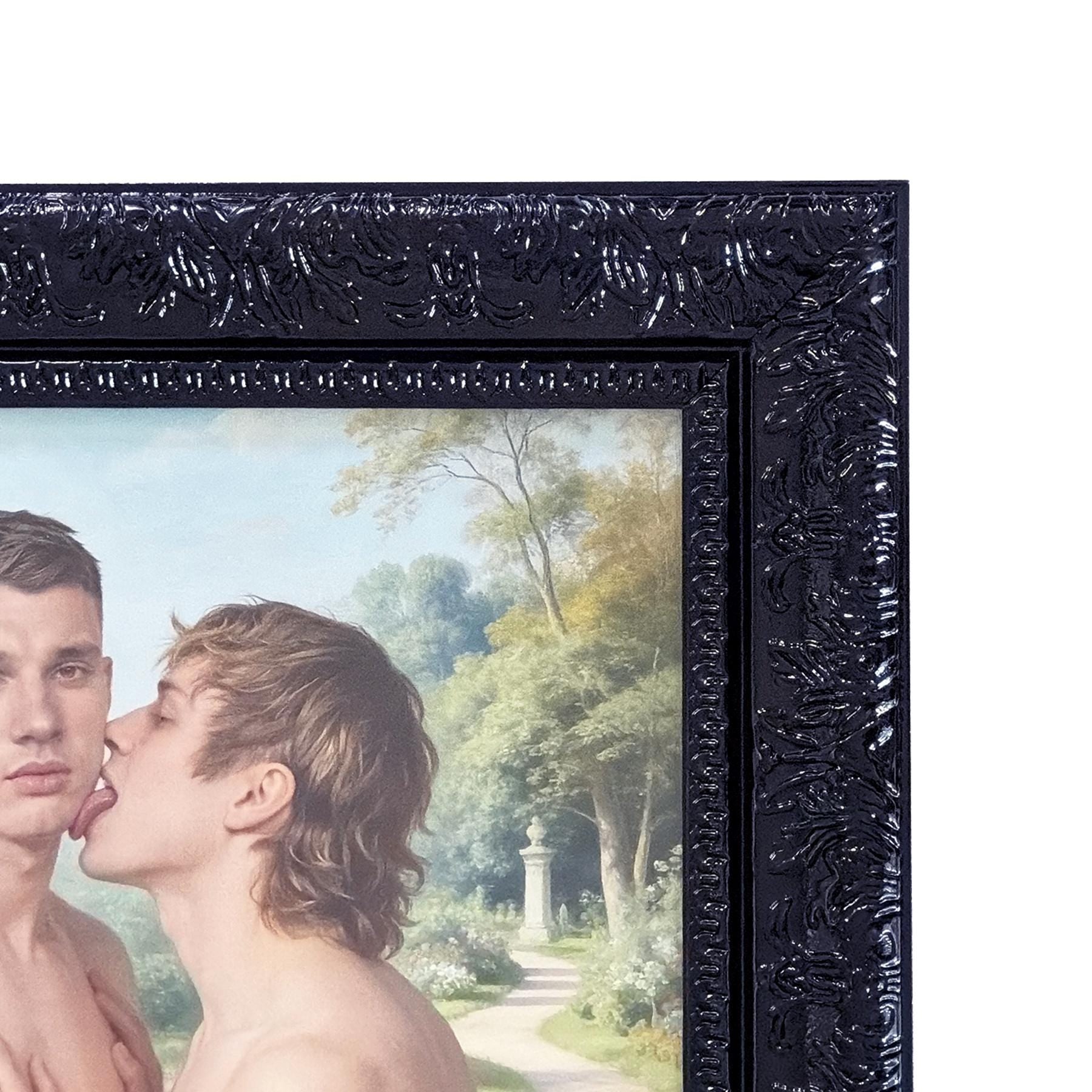 A Lover’s Embrace Framed Gay Male Nude Art, Queer Romantic Wall Decor, Classical Homoerotic Canvas Print, Gloss Black Frame, 20"x24"