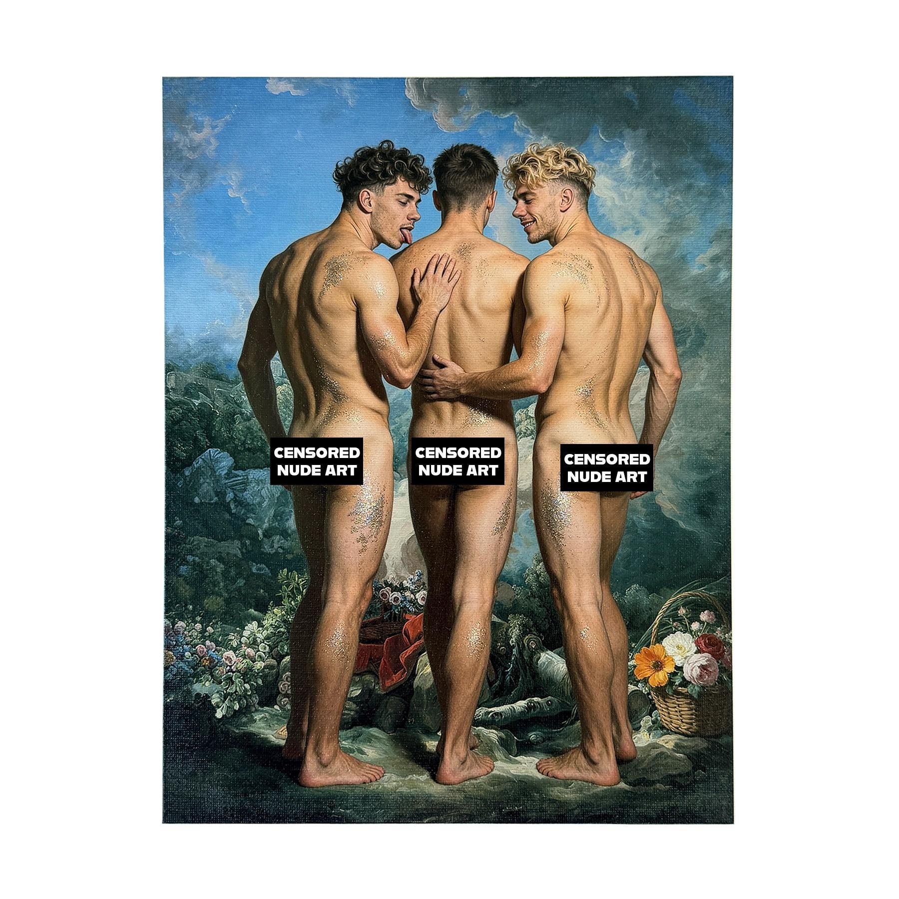 3 Muses Canvas Board Print, Male Nude Classical Art, Queer Wall Decor, Sexy Gay Art Print MATURE NSFW