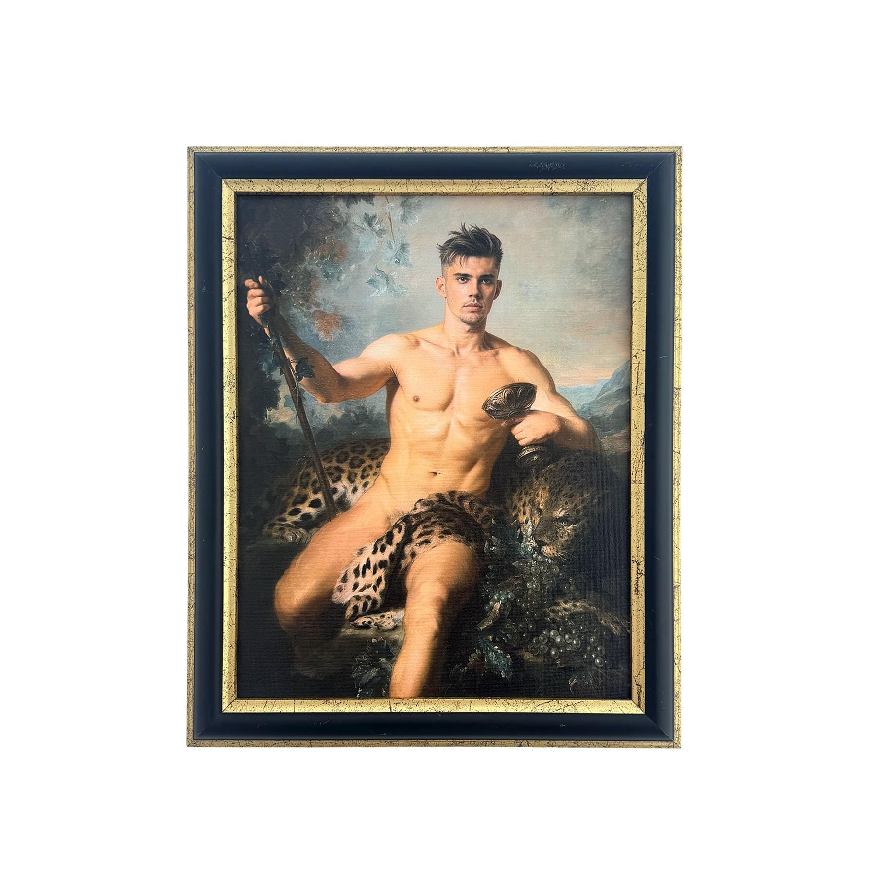 Triumph of Bacchus Original Art Work 11"x14" Vintage Upcycled Frame